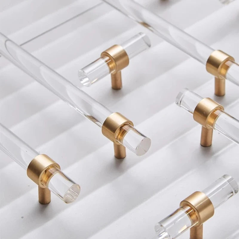 Brass Transparent Furniture Handles Modern Minimalist Acrylic Silver Gold Wardrobe Cupboards Dresser Drawer Kitchen Knobs Oasis Select