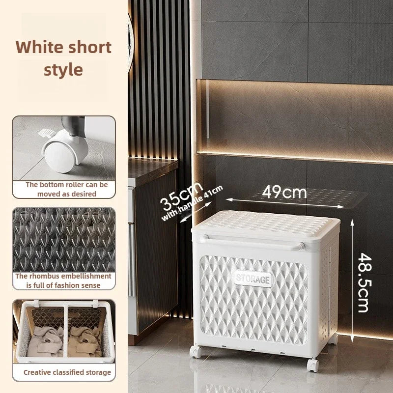 Foldable dirty clothes storage basket, household bathroom dirty clothes basket, movable multifunctional laundry basket Oasis Select Medium White