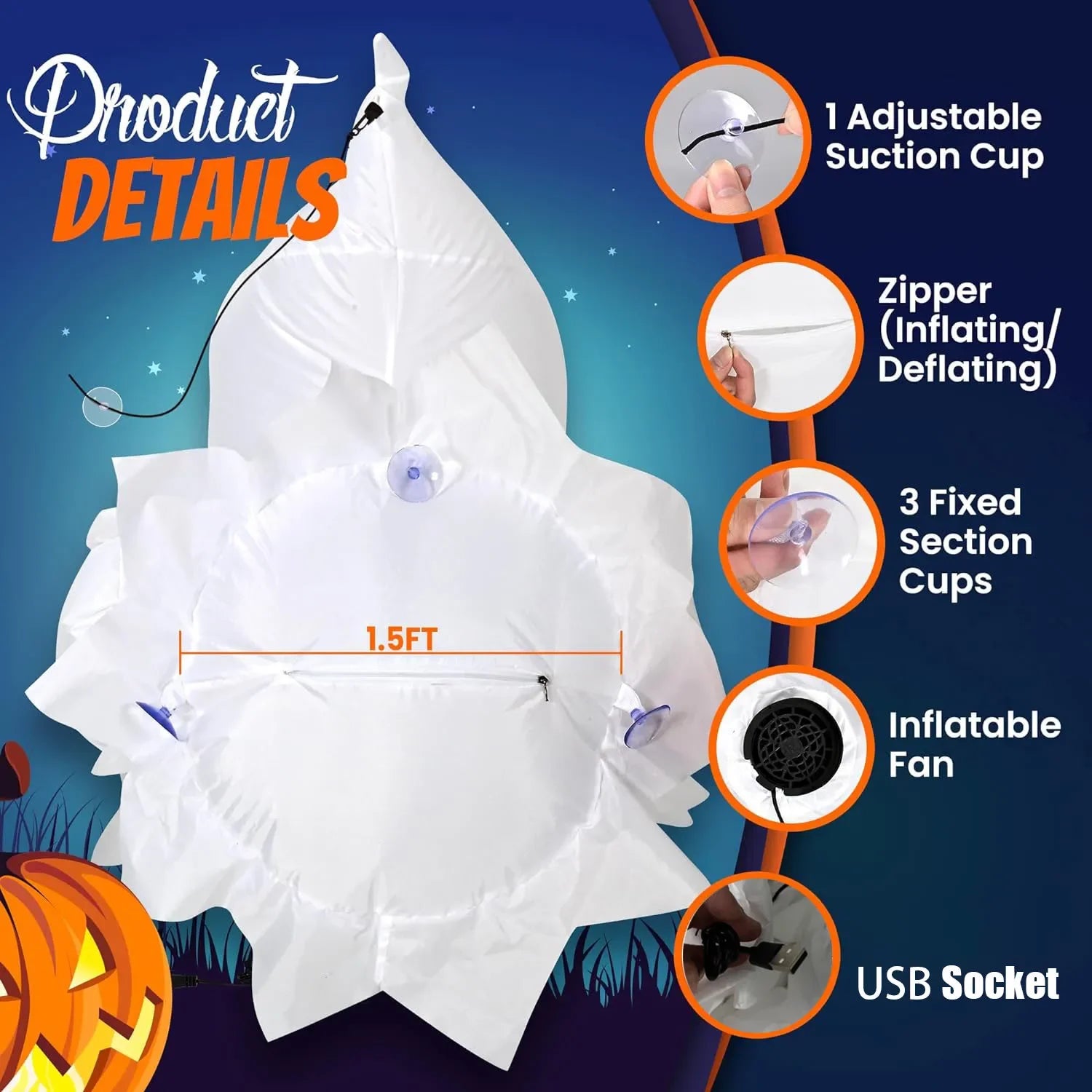 Inflatable Halloween Ghost Decoration Scary Airblown Outdoor Indoor Yard Garden Party Prop for Haunted House Spooky Atmosphere Oasis Select
