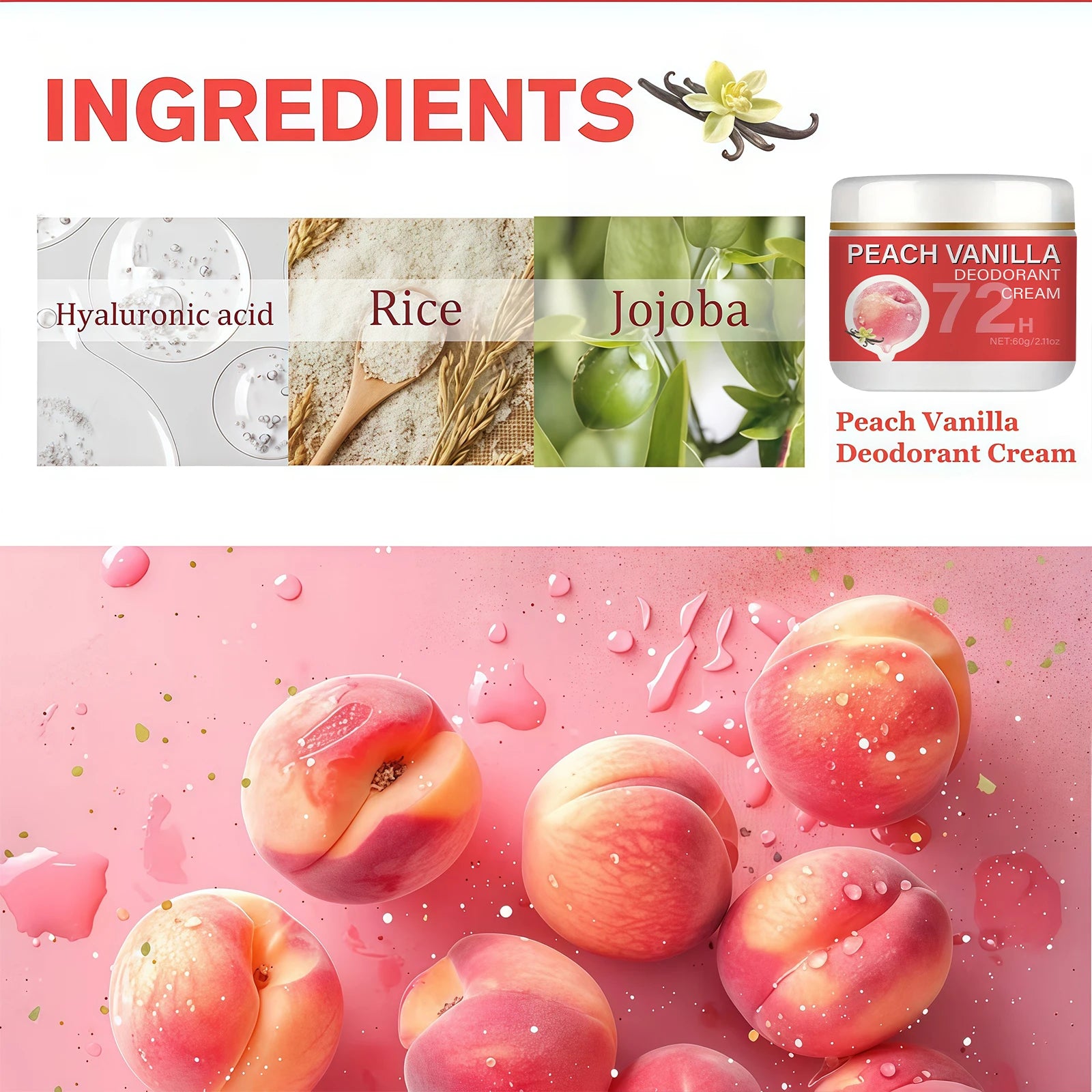 Peach Underarm Deodorant Cream – 72-Hour Freshness for Women
