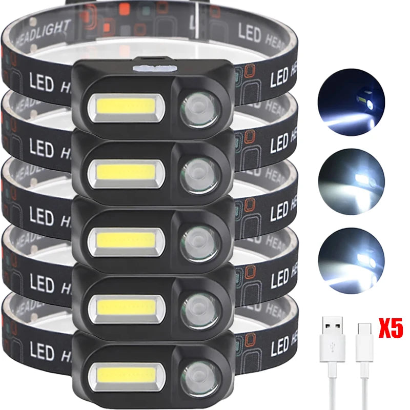 Mini Portable XPE+COB Headlamp Dual Light Source USB Rechargeable Use 18650 Battery Outdoor Camping Fishing Headlight Oasis Select