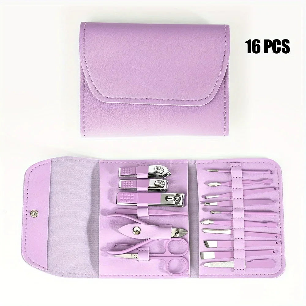 16pcs Professional Nail Clippers and Cuticle Nippers Set with Travel Case Manicure Set Pedicure Sets Nail Clippers Oasis Select PURPLE