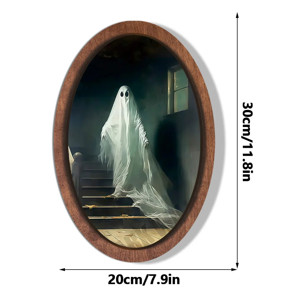 Halloween Ghost Wooden Photo Frame Painting Retro 3D Hanging Plaque Festival Decor Wall Sticker for Home Party Wall Decor Oasis Select MZ1158 Medium