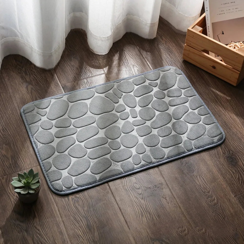 Practical Cobblestone Bath Mat Non-slip Absorbent Shower Doormat Thickened Soft Bathtub Floor Rug Oasis Select Light Grey
