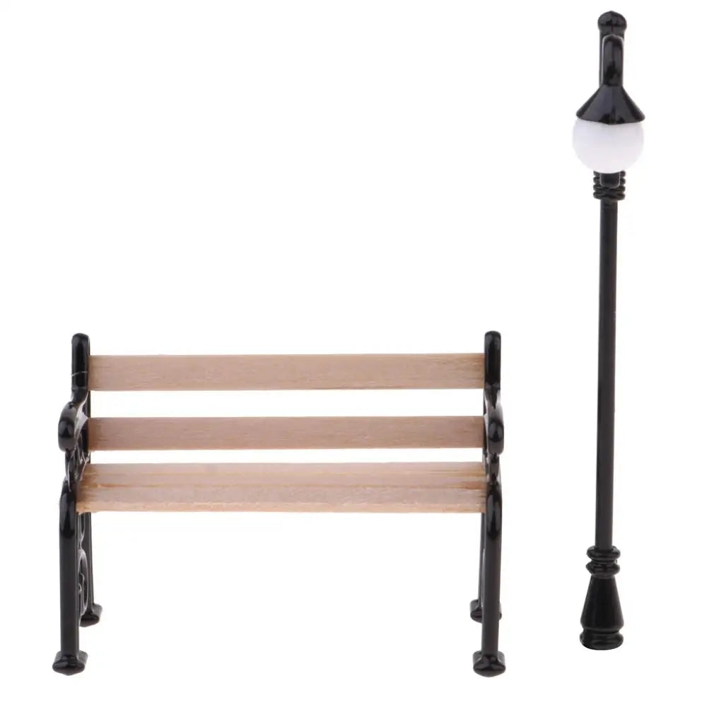 Miniature Street Lamp & Park Bench Fairy Garden Figurine Set