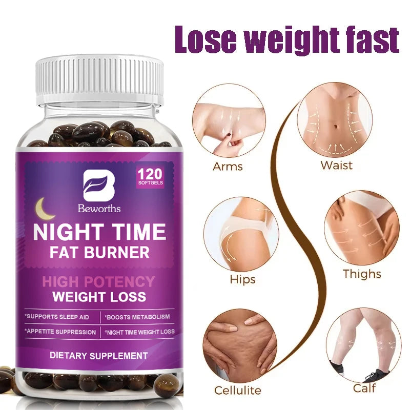 BEWORTHS 120pcs Night Time Fat Burnner Capsule for Women and Men Loss Weight Management Weight Slimming Tool Detox Burning Fat Oasis Select