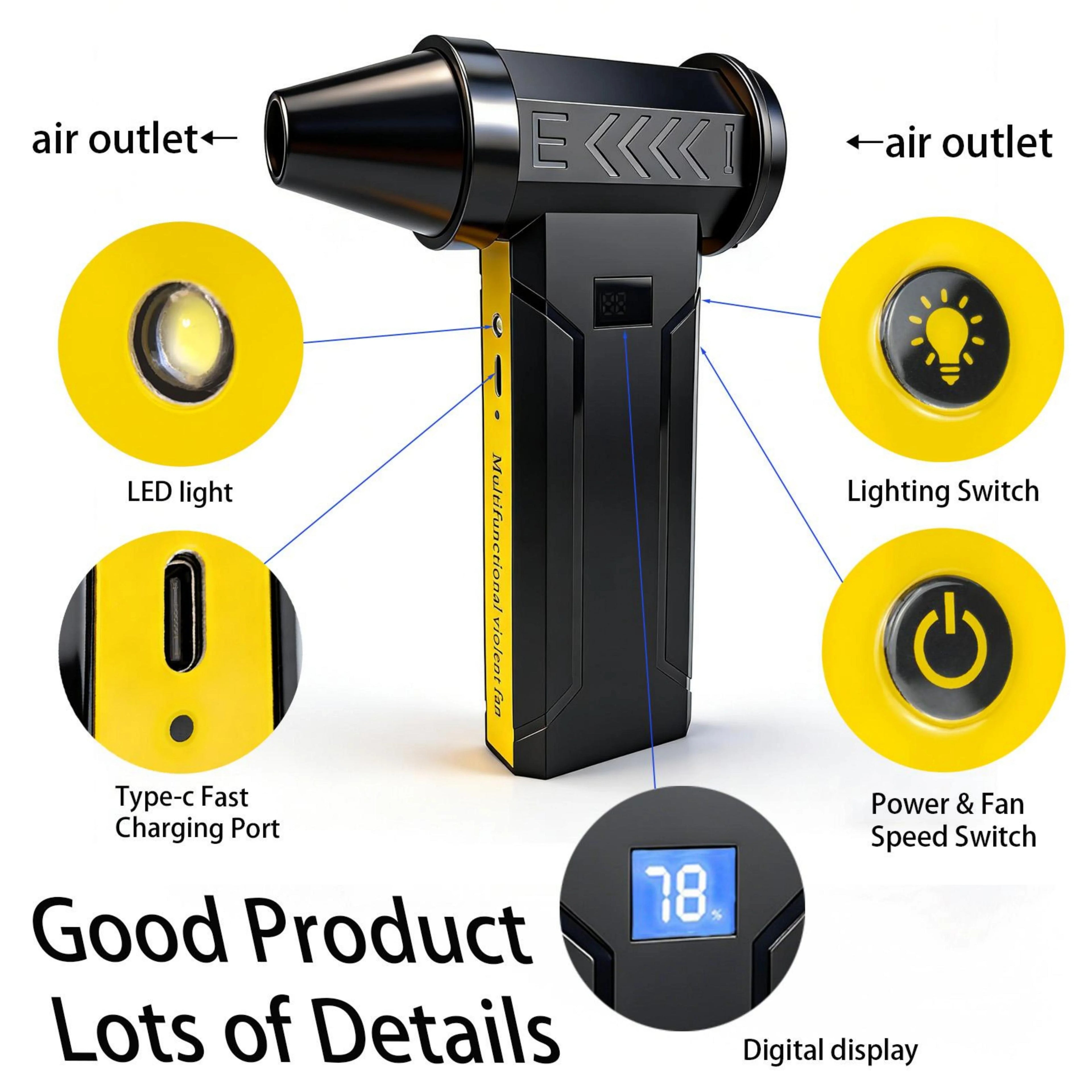 Handheld Turbo Jet Fan – 160,000 RPM Brushless, 10000mAh USB