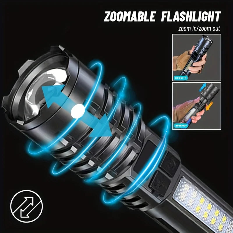 Powerful LED Flashlight Battery Display USB Rechargeable Light Telescopic Zoom Torch Lamp Outdoor Camping Fishing Lantern Oasis Select
