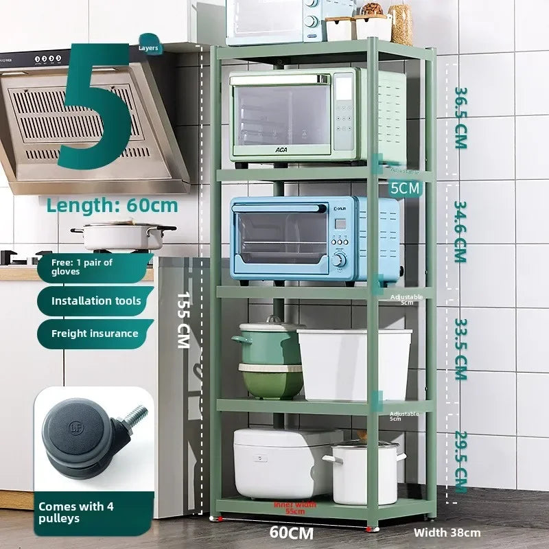 Multi-functional Kitchen storage rack Floor-to-ceiling multi-layer storage rack Stainless steel microwave oven rack Pot rack Oasis Select Green-5-60