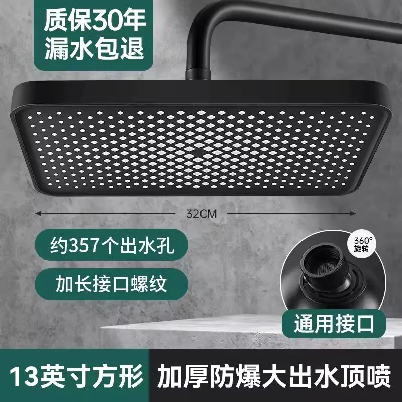 New 12 inch Big Panel Rainfall Shower Head High Pressure Water Saving Top Rain Shower Faucet Bathroom Accessories Set Oasis Select Top Shower Black