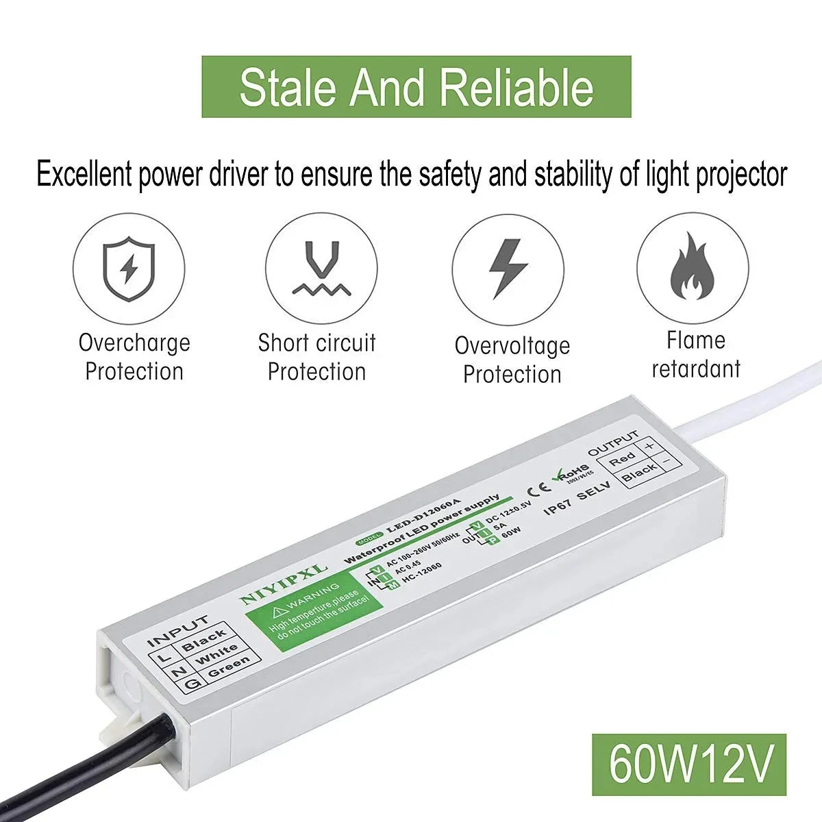 IP67 Waterproof Power Supply 12V 5A 60W Outdoor Lighting Transformer AC 110V 220V TO DC 12V 60W LED Driver For LED Strip Oasis Select