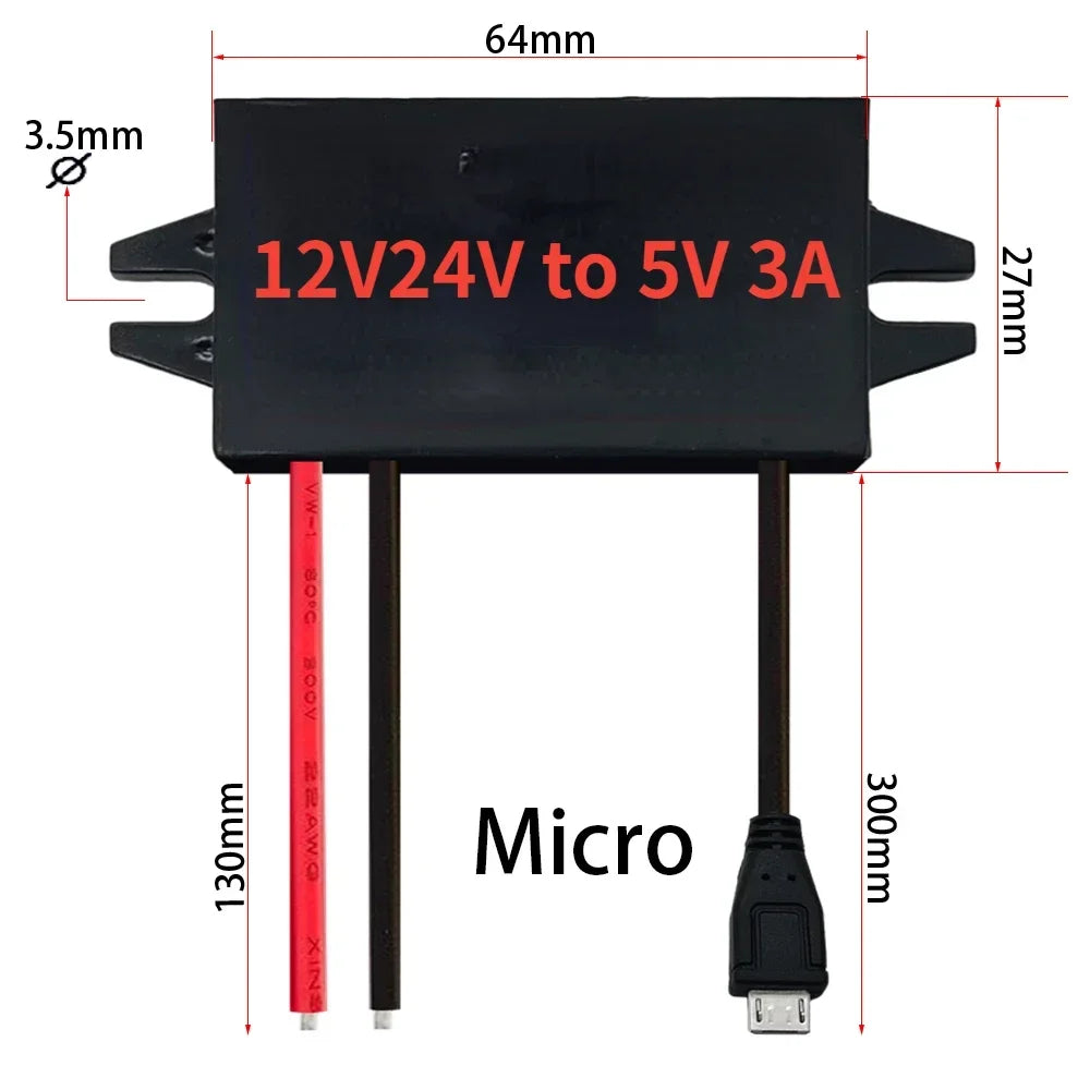 12V24V to 5V 3A Buck DC Step Down Converter Power Supply Module for Adapter Mini Micro USB Car Male Female With Car Charger Oasis Select Micro 12V24V 5V3A