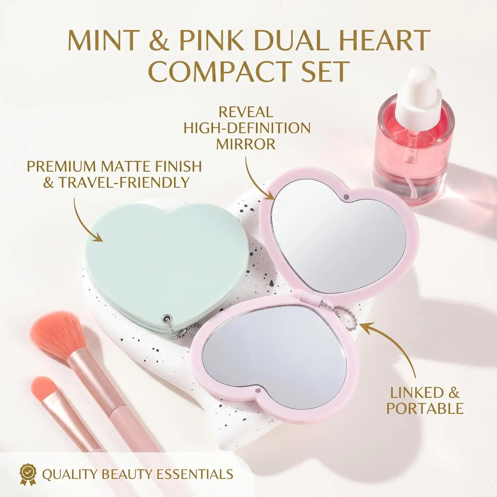 Heart Shaped Compact Makeup Mirror – Double-Sided Pocket Mirror