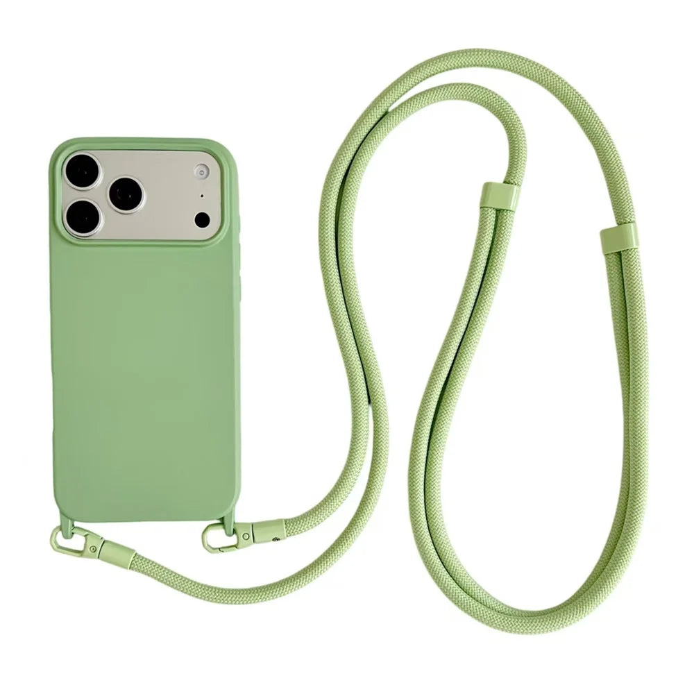 Solid Color Phone Case With Hanging Rope Can Be Slung Diagonally For Iphone 17Promax 17Air 16 Promax 15 14 13 17 Pro Shockproof Oasis Select GN iPhone 12