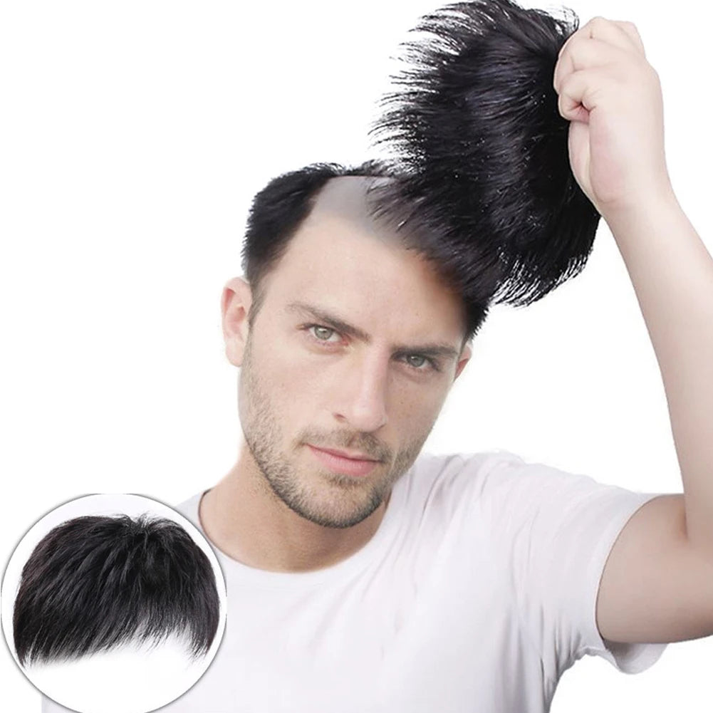 Men's Clip-On Hair Topper – Black Short Coverage Piece