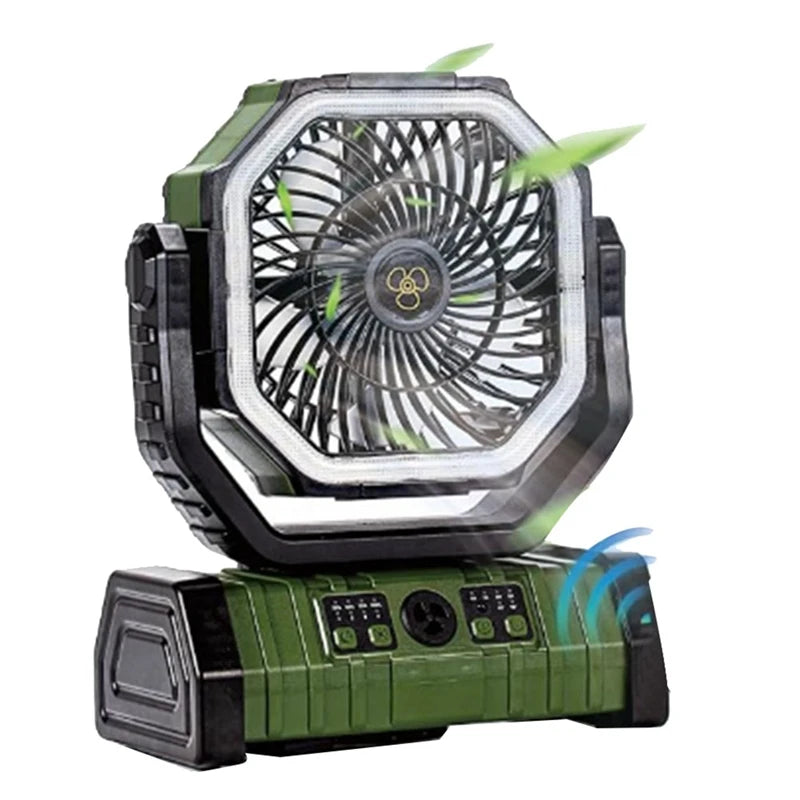 WISH 10000Mah Battery Fan Rechargeable With Hook&Bright LED Light Remote Control Timer Auto Oscillation Cordless Fan Oasis Select Green NONE