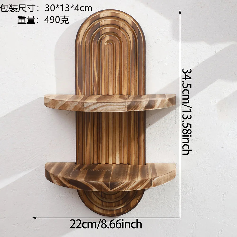 Bohemian Solid Wood Wall Shelf – Oval Flowerpot & Decor Holder