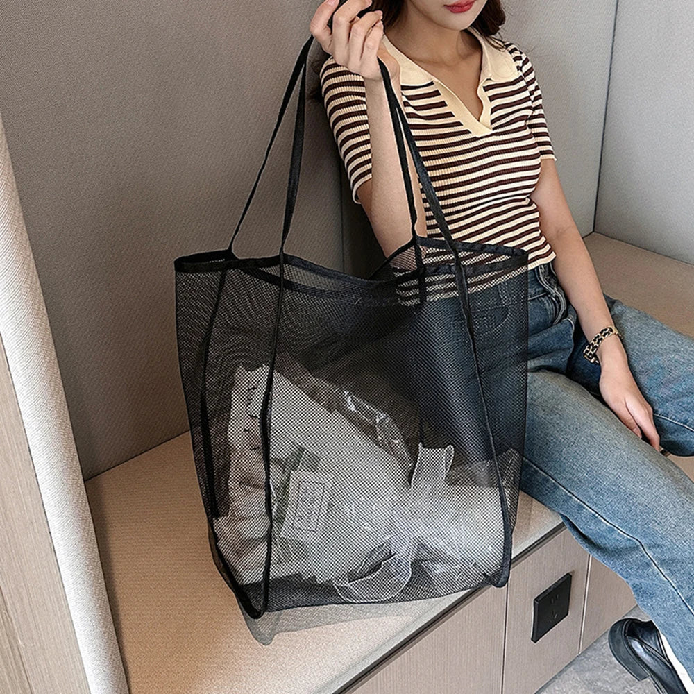 Transparent Mesh Beach Bag – Lightweight Large Capacity Tote