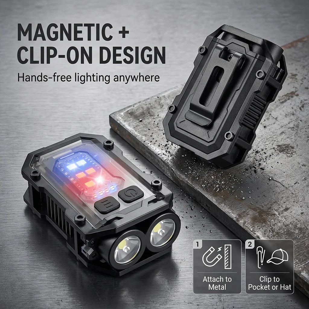 COB LED Pocket Flashlight 8 Modes Magnetic Clip Type-C USB