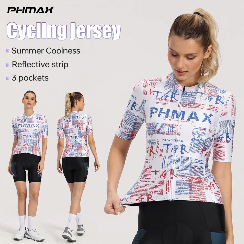 PHMAX New Women Cycling Jersey Short Sleeve Breathable Quick Dry Road Bike Shirt with 3 Pockets Bicycle maillot Cycling Clothing Oasis Select