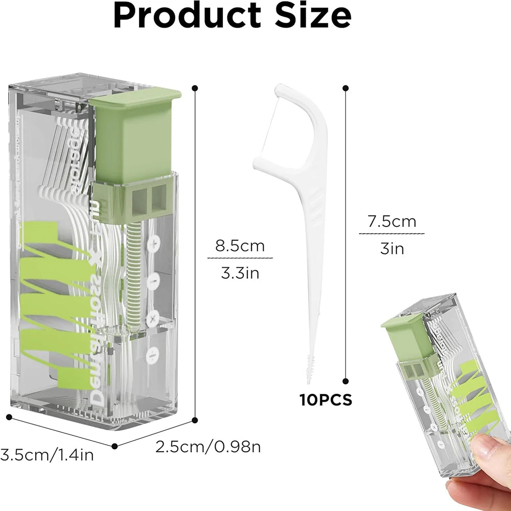 Automatic Dental Floss Storage Box Pop-Up Dental Floss Dispenser with 10Pcs Floss Dental Oral Hygiene Care Portable Oral Care Oasis Select green