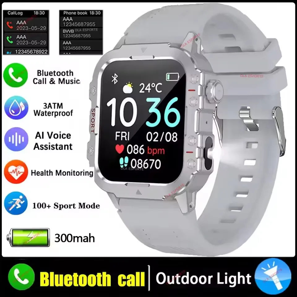 2026 New Military Smart Watch Men IP67 3ATM Outdoor Sports Fitness Tracker Blood Pressure Health Monitor BT Calls GPS Smartwatch Oasis Select Silver 1.44
