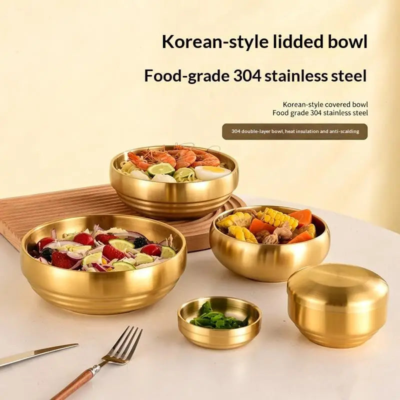 Korean 304 Double-layer Stainless Steel Rice Bowl With Lid Soup Rice Bowl Cuisine Home Creative Child Small Bowl Cuisine Oasis Select