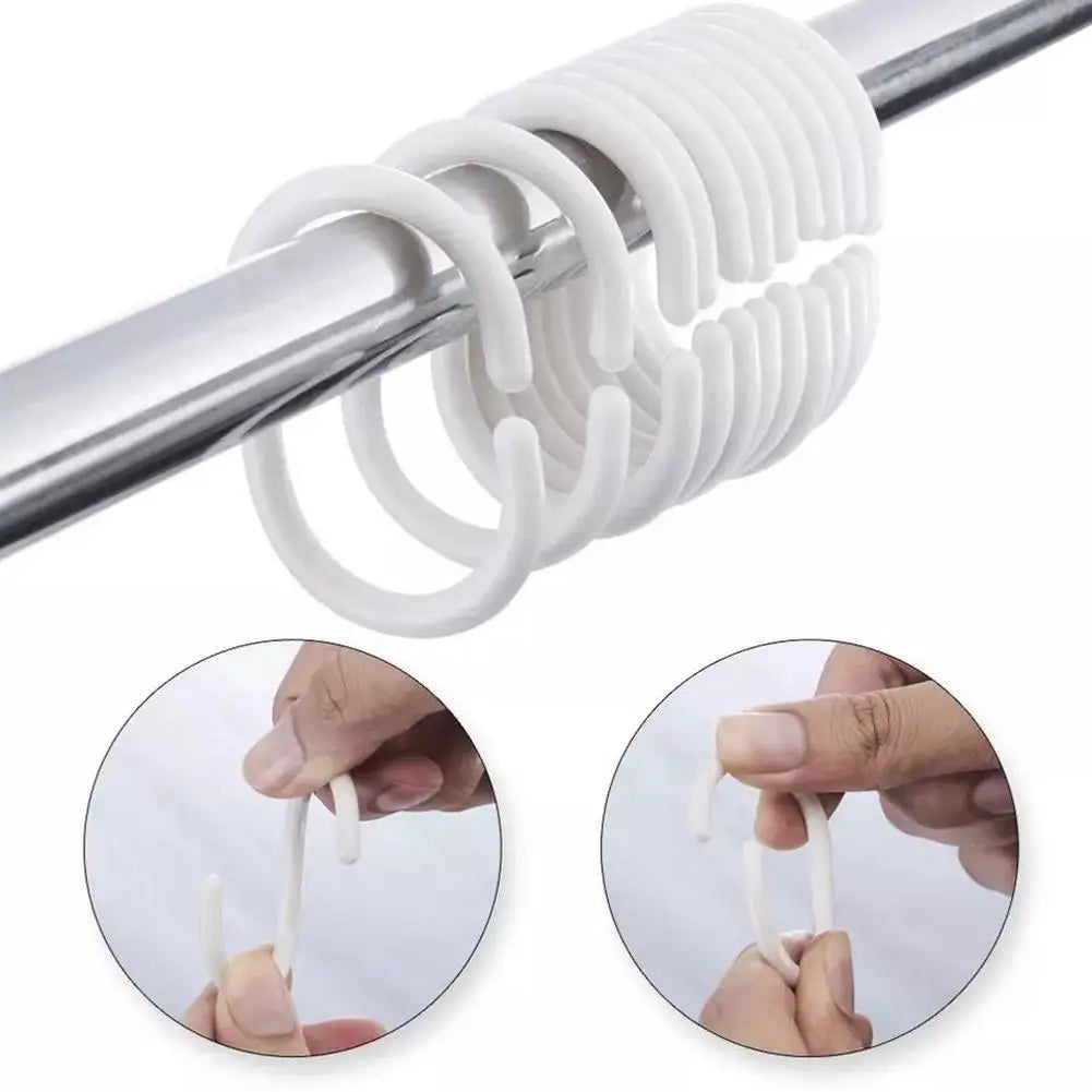 NEW 12PCS Plastic C Type Shower Curtain Hook Hanger Bath Drape Loop Clip Glide Convenient Replacement Bathroom Accessories Oasis Select