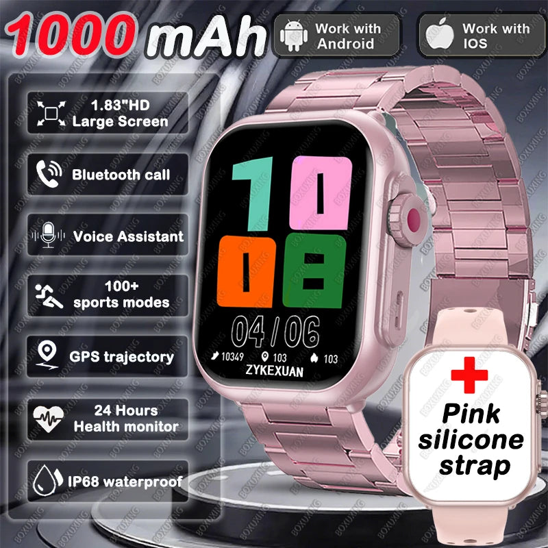 BOXUXING 1.85" AMOLED Smart Watch – Bluetooth Call, GPS, IP68