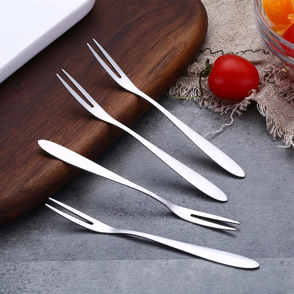 12Pcs Fruit Fork Stainless Steel Two-toothed Fork Cake Fork Salad Cutlery Fork Kitchen Small Fork Household Kitchen Tool