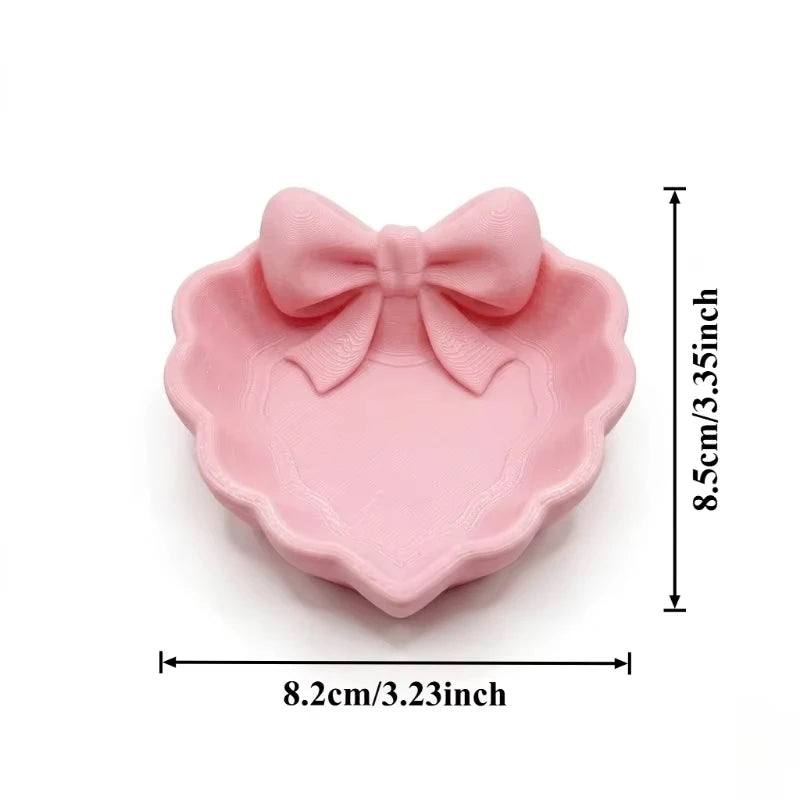 Heart-Shaped 3D Printed Jewelry Tray – Pink Bow Desk Organiser