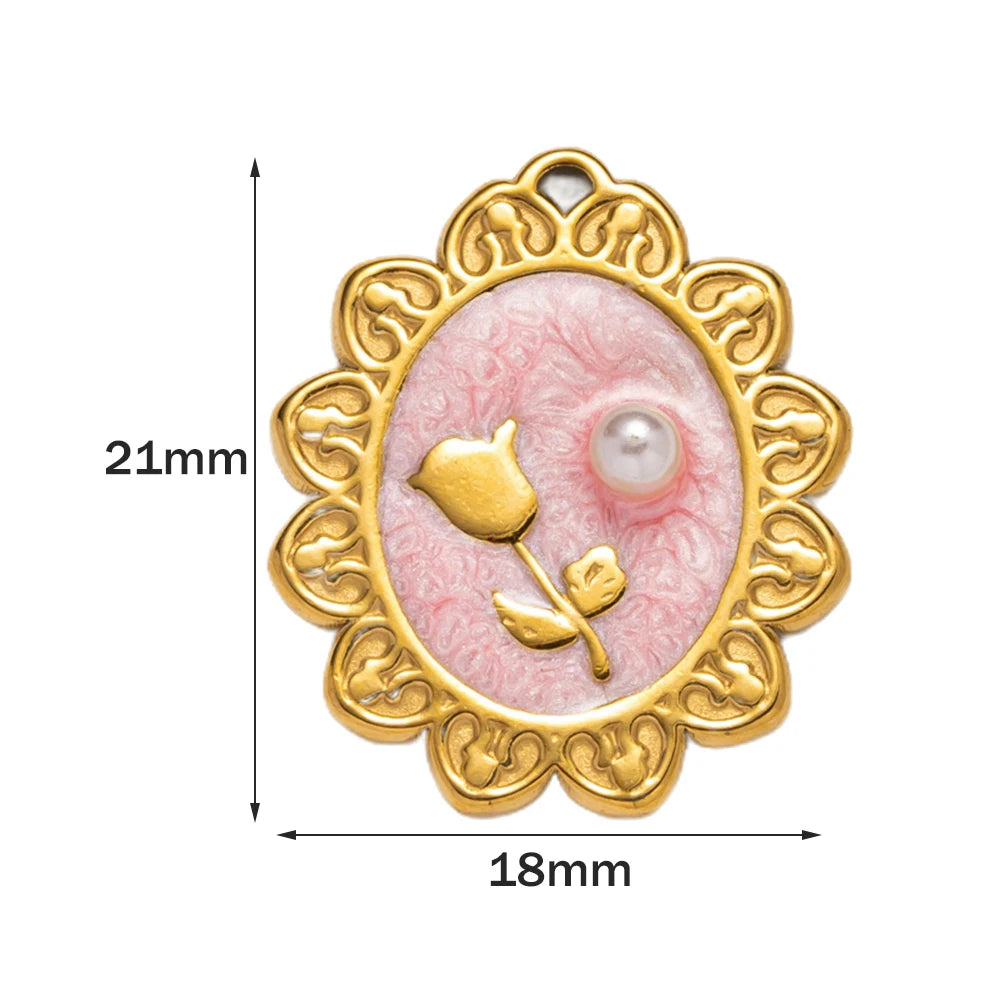 5pcs Stainless Steel Enamel Flower Pearl Bead Charms Earring Pendant for DIY Necklace Bracelet Jewelry Making and Crafting Oasis Select A Pink