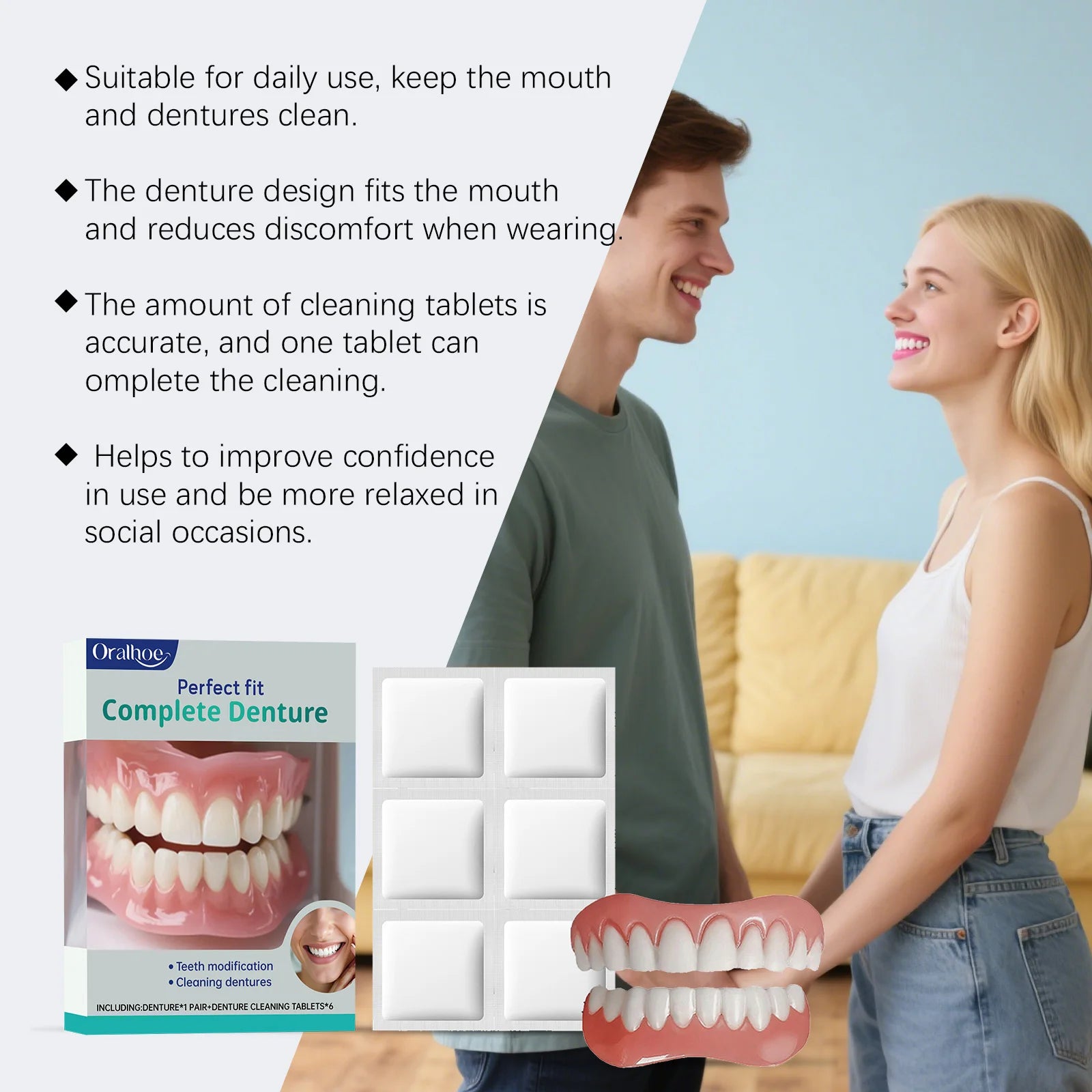 Denture Care & Cleaning Kit, Cleansing & Maintenance, Comfortable Wear, Smile Beauty Enhancement, Perfect for Daily Use Oasis Select
