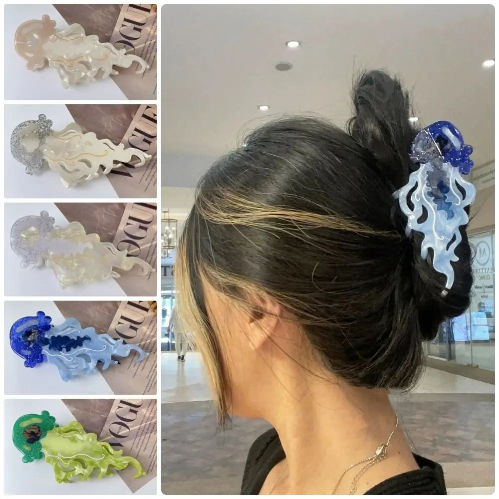 1Pcs New Shark Jellyfish Hair Clip Acetate Labge Marine Life Hair Claw Summer Beach Colorful Hair Accessories Women Girls Oasis Select