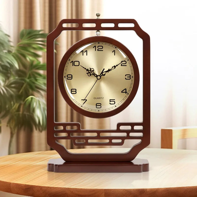 New Chinese Style Table Clock Living Room Household Silent Display Office Bar Counter Solid Wood Desktop Decoration Oasis Select