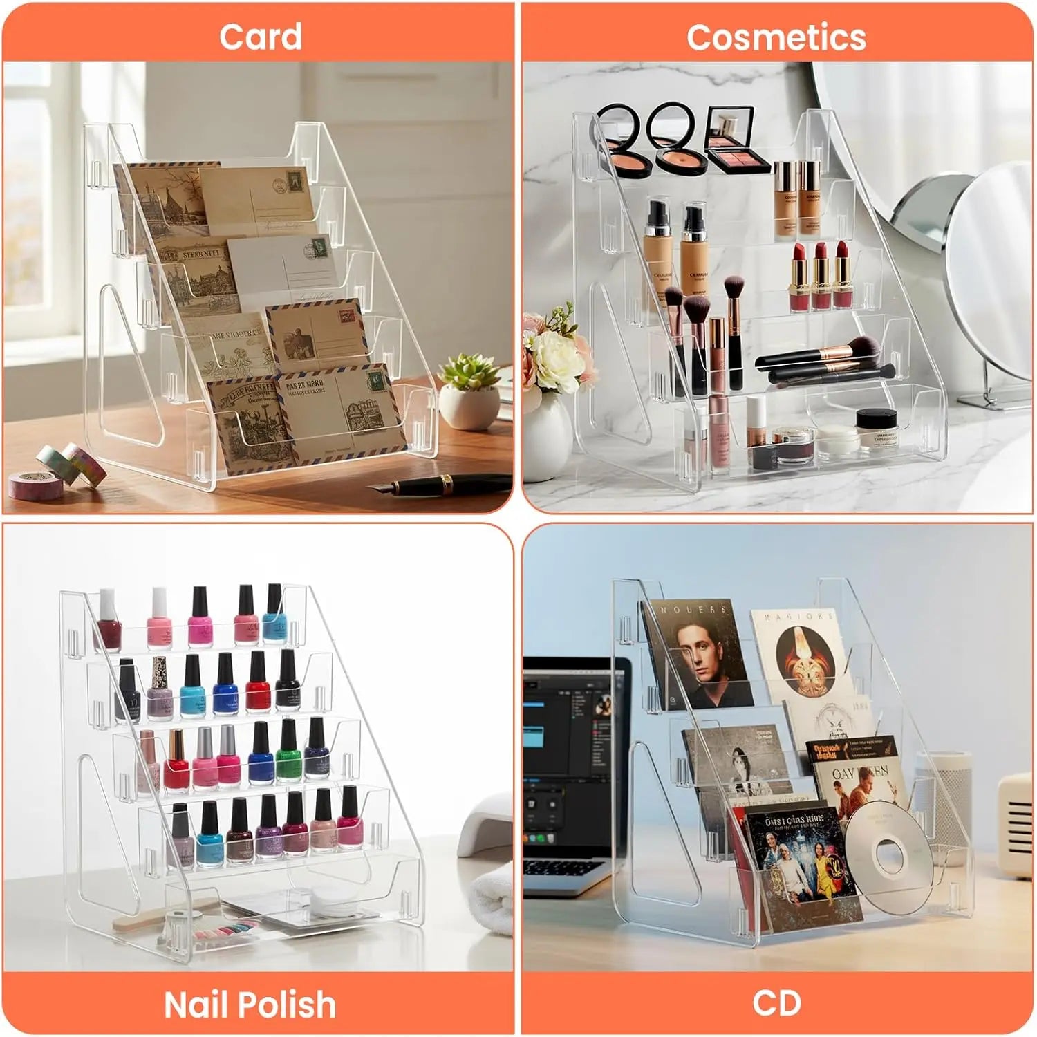 5-Tier Clear Acrylic Card Display Stand Desktop Holder for Graded Sports Cards Football Baseball Basketball Postcards Stickers Oasis Select