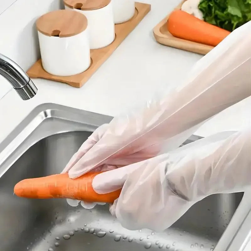 30PCS 60cm Disposable Arm Guard Gloves Kitchen Household Cleaning Waterproof Elastic Drawstring Lengthened CPE Long-Arm Gloves Oasis Select