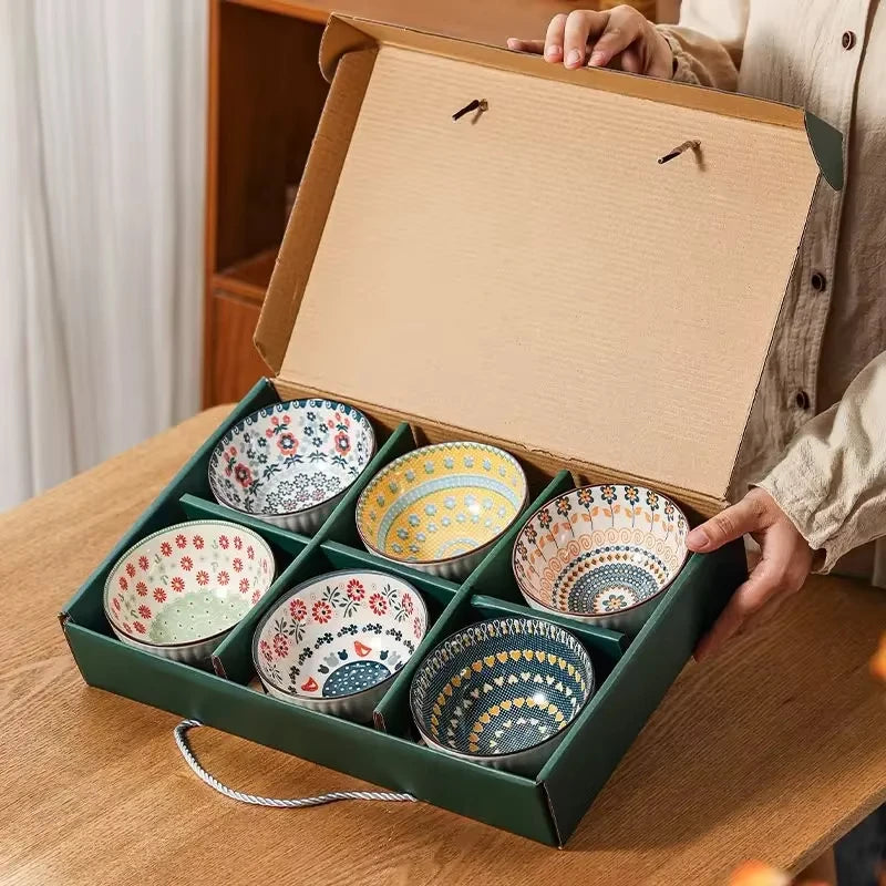 Exquisite Porcelain Bowl Set Dessert Salad Snack Bowl Kitchen Noodle Bowl Tableware Gift Box Microwave Safe New Year's Gift Oasis Select