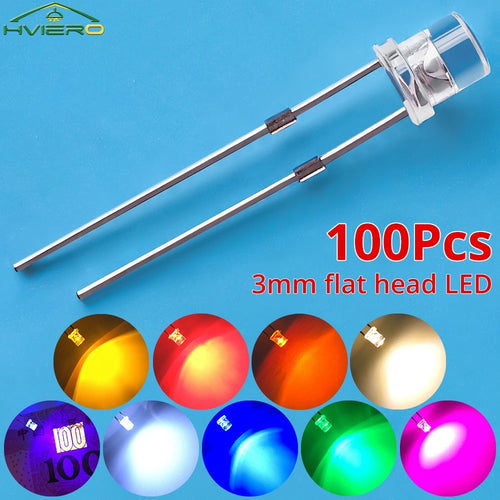 100pcs 3mm Flat Top Ultra Bright LED Diodes | Wide Angle DIY LED Diode Pack Oasis Select