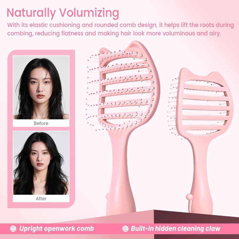 Cat-Ear Hollow Hair Brush – Anti-Static Detangling Comb Scalp Massage Hair Brush Oasis Select
