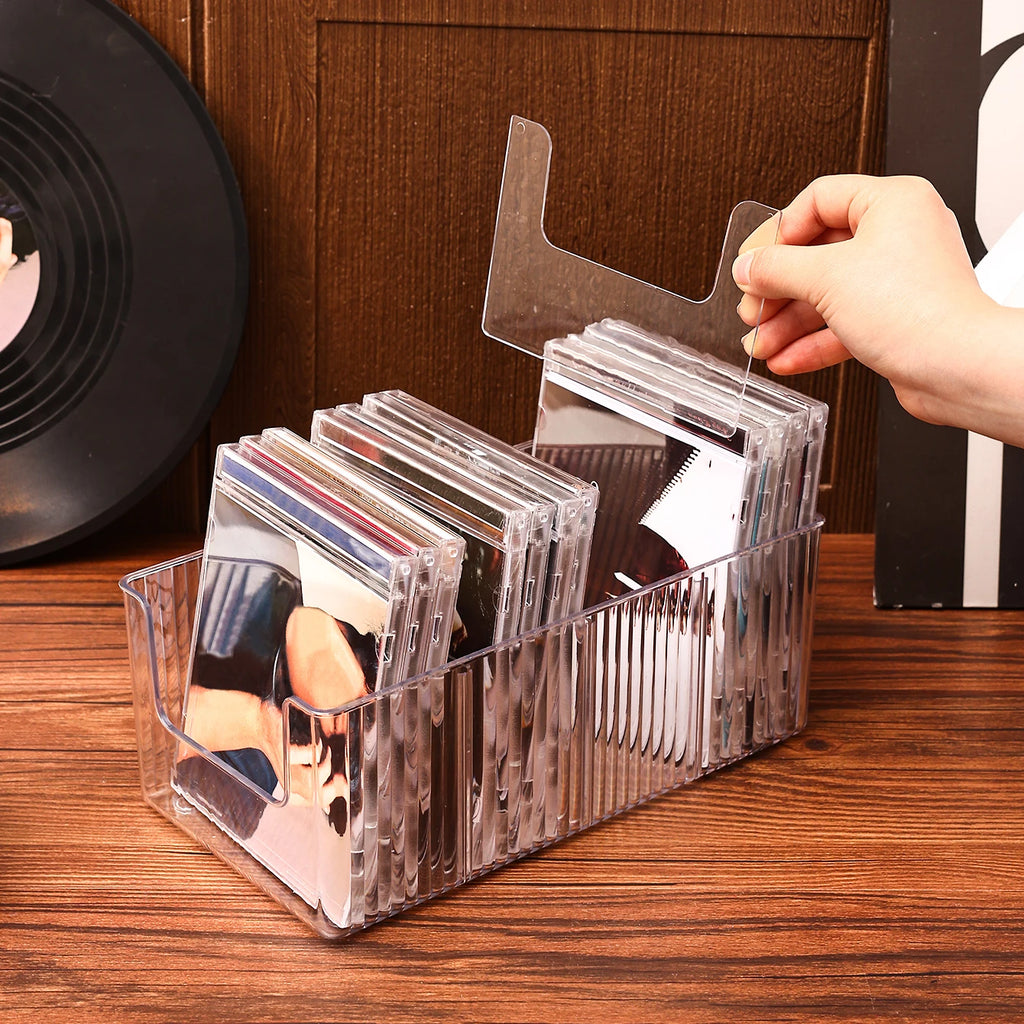 1pc rectangular CD storage box dustproof DVD sorting rack large capacity CD storage rack desktop audio video disc storage box Oasis Select