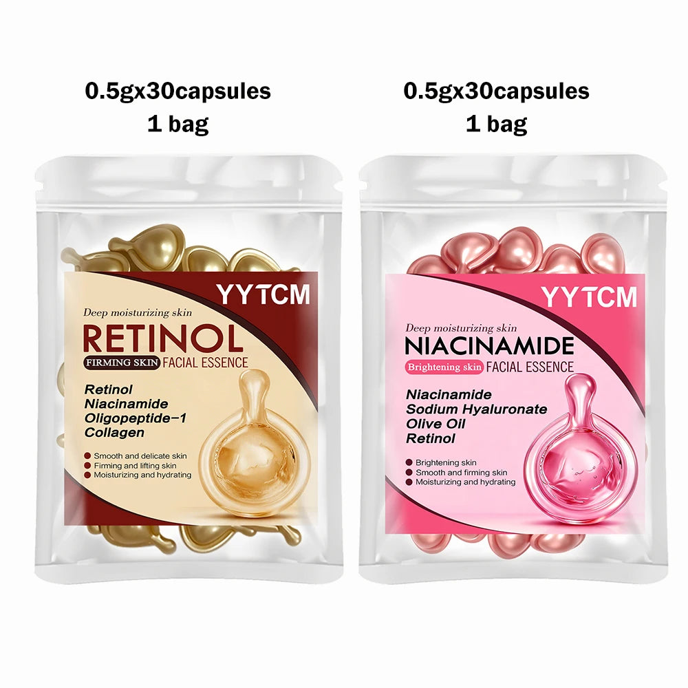 Retinol Firming Facial Moisturizing Essence Capsules, Retinol Facial Essence, Contains Hydrolyzed Collagen, Niacinamide, Deep Moisturizing (0.5Gx30 Capsules)/Bag-1 Bag Oasis Select 2 Bags Mix