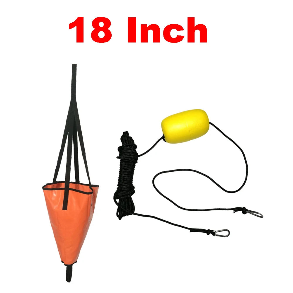 Kayak Canoe Boat Yacht PVC Sea Anchor Drogue Drifting Brake Suit with 30 Feet Retrieving Tow Throw Line Oasis Select 18inch Orange