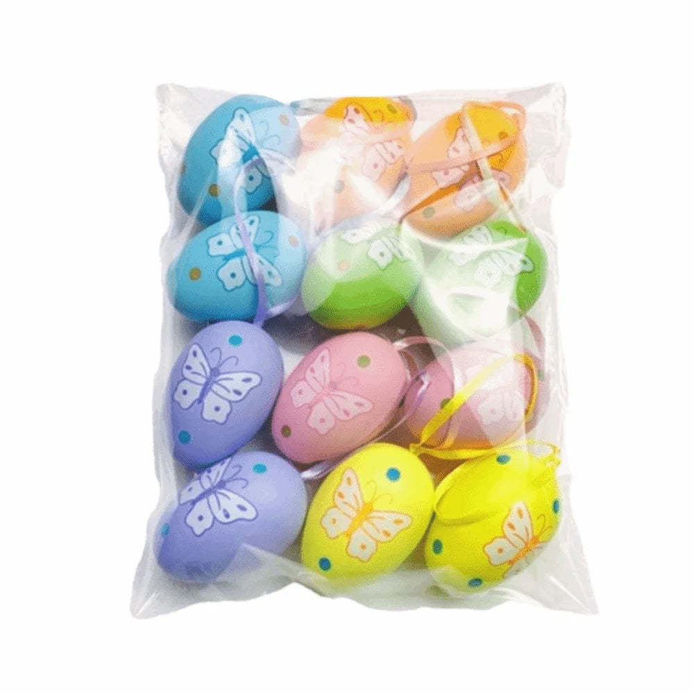 12-Piece Hand Painted Cartoon Easter Egg Hanging Ornaments