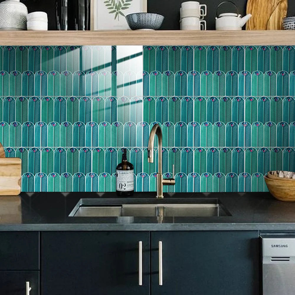Covered with crystal film peacock feather pattern renovation home mural tile wall sticker Oasis Select