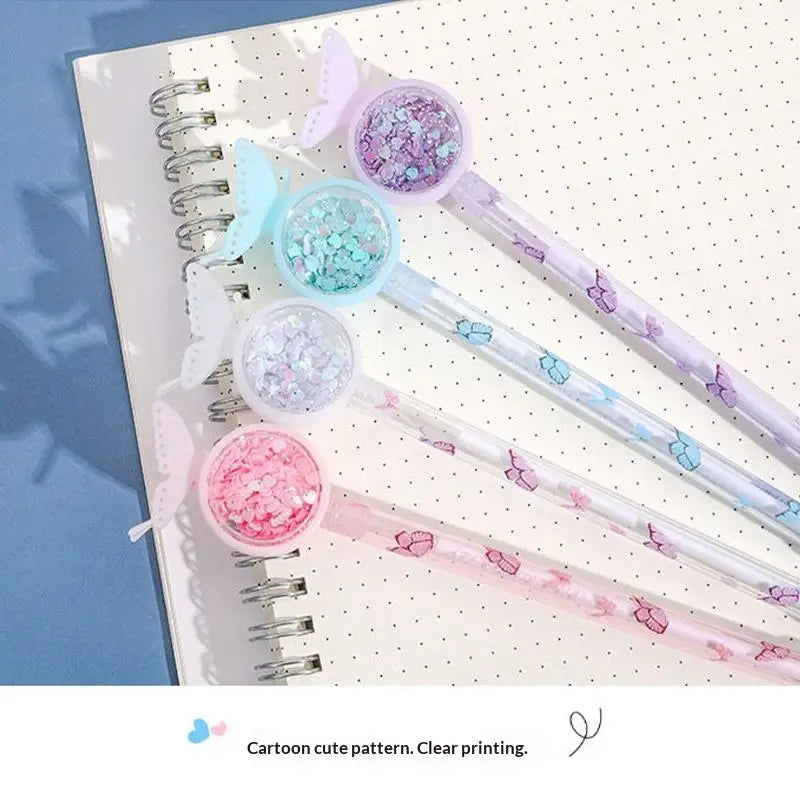 1PCS Creative Sequin Butterfly Gel Pen Cartoon Student Writing Pen Office School Supplies Signature Water-based Roller Pen Oasis Select