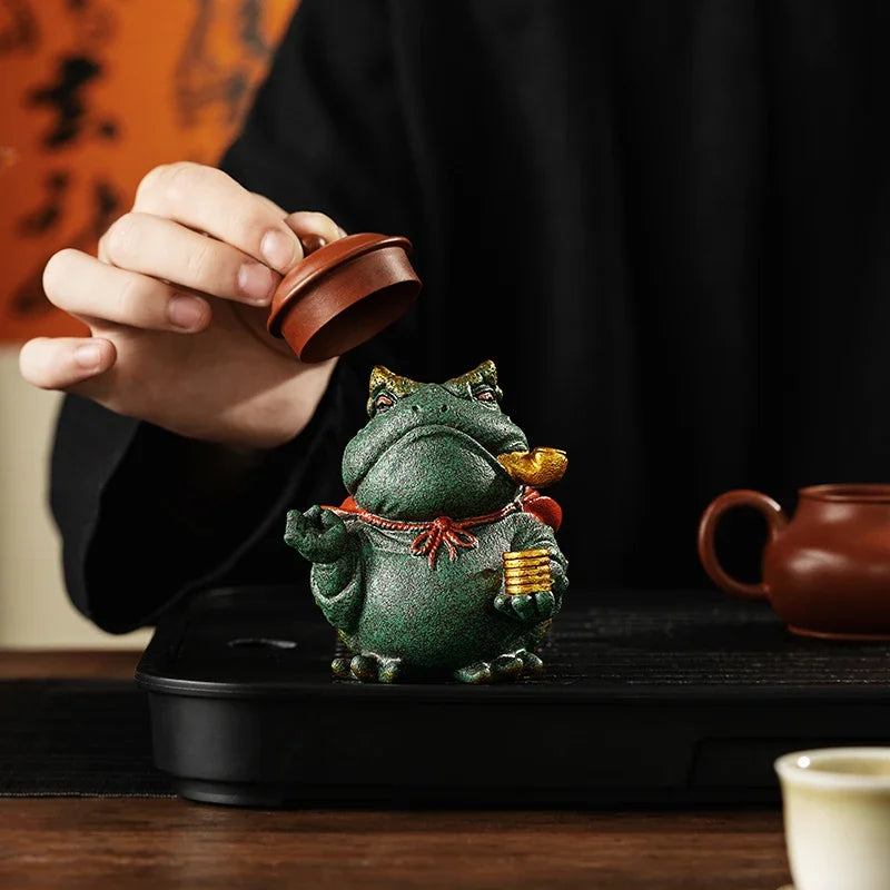 Chinese Style Golden Toad Tea Pet Decoration Boutique Tea Set Accessories Tea Table Golden Cicada Fortune Ornaments Oasis Select
