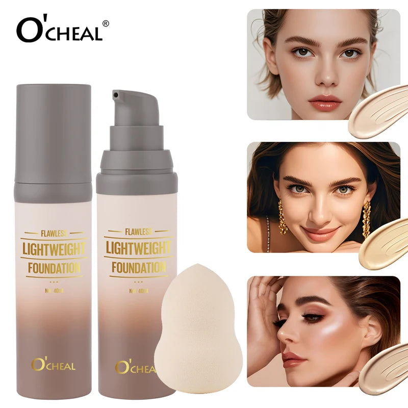 O'CHEAL Lightweight Foundation + Puff – Waterproof & Oil Control