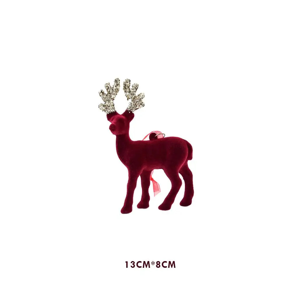 1PCS House Tabletop Decor Hanging Baubles Flocking Mini Deer Pendant Elk Christmas Reindeer Deer Ornaments Decorations Oasis Select 06
