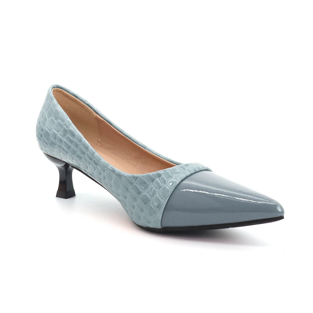 Sky Blue Pointed Toe Pumps Faux Leather Block Heels for Office, Wedding Guest & Spring Parties, Comfortable Slip-On Dress Shoes Oasis Select
